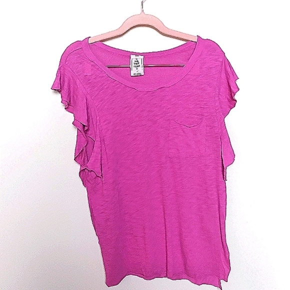 Free People So Easy Pink Ruffle Sleeve Pocket Modal & Cotton Blouse Size Small - Picture 3 of 11